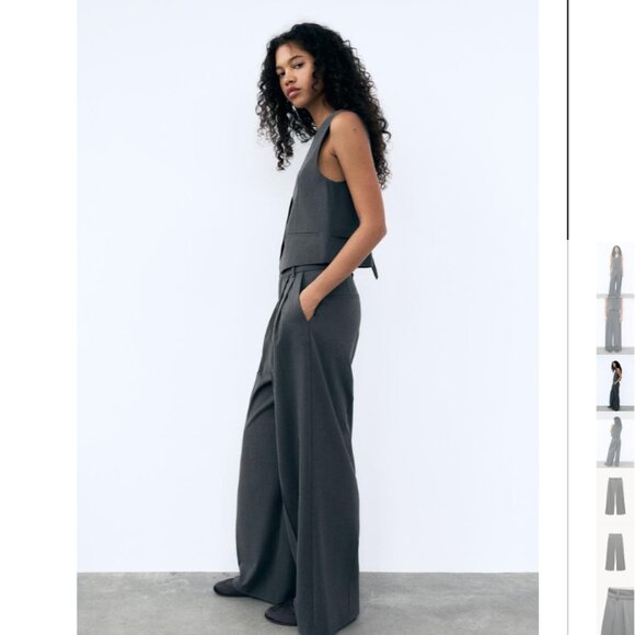 NWT ZARA 2 PIECES MATCH SET SUIT VEST WITH BACK STRAP + DOUBLE PLEAT PANTS GRAY - Picture 3 of 13